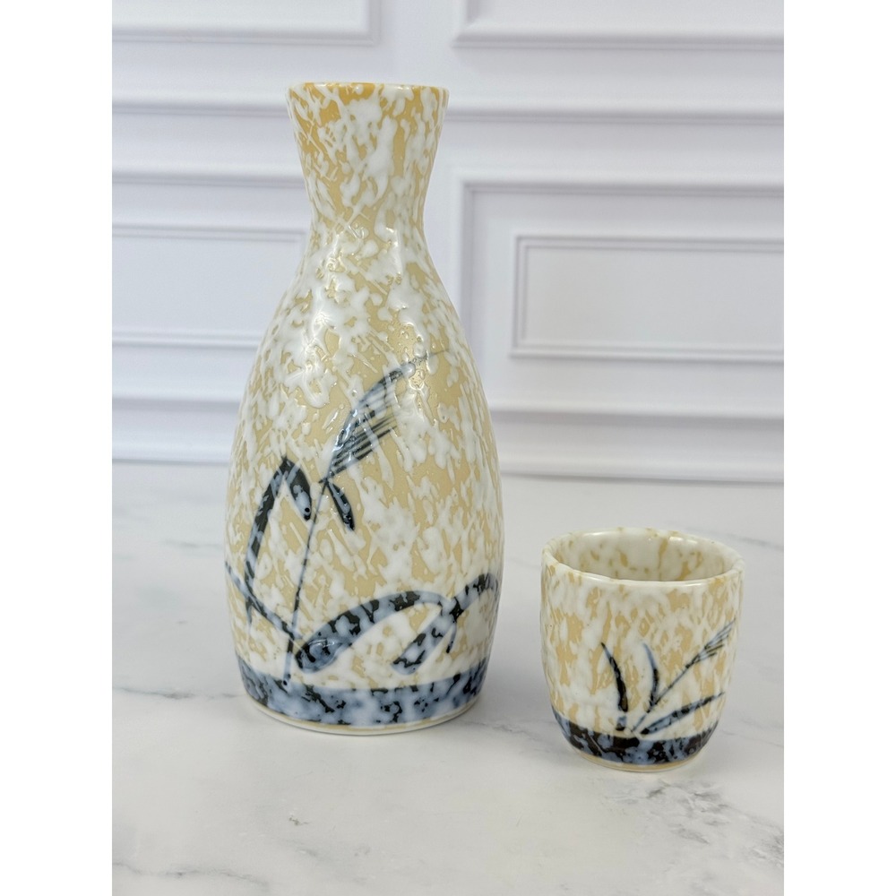Ceramic Hand Painted 6" Sake Pitcher Jar with Matching Cup